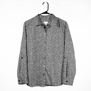 Chico's Women's Shirt Button Up Black White Animal Print Blouse Top Size 2 L/12